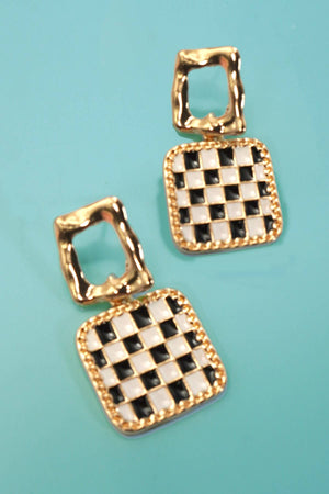 DOUBLE SQUARE CHEKER DROP EARRINGS