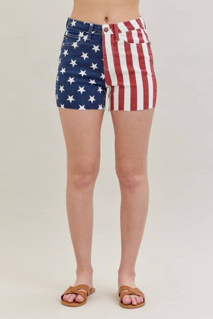 Judy Blue HW Americana Flag Fray Hem Shorts
