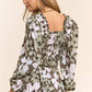 Floral Print Smocked Pleated Long Sleeve Crop Top