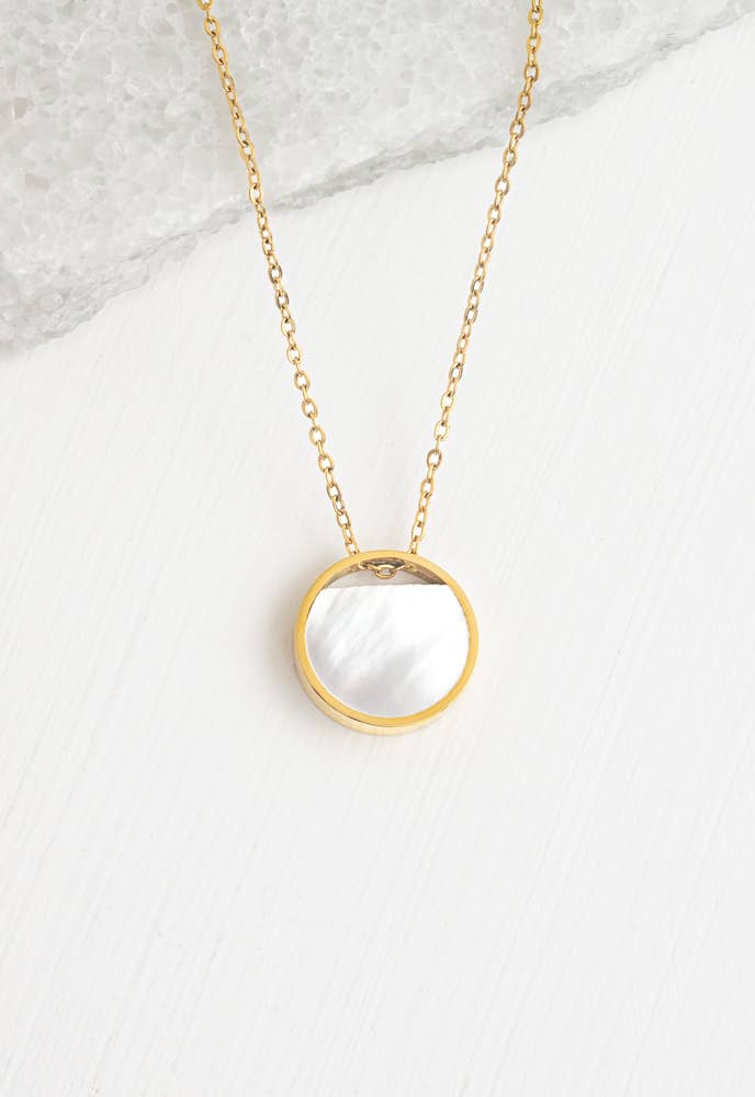 Iris Mother-of-Pearl Necklace-  Circular Pendant Gold Plated Chain Necklace