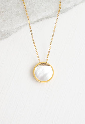 Iris Mother-of-Pearl Necklace-  Circular Pendant Gold Plated Chain Necklace