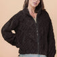 Fuzzy Fleece Cozy Cable Pattern Zip Up Jacket