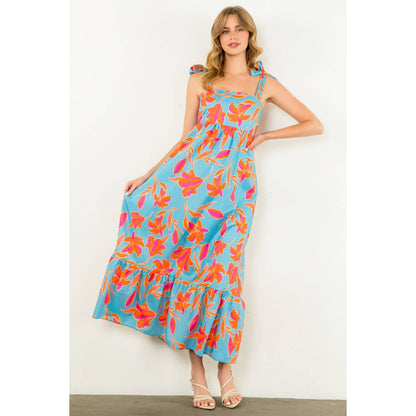 Joslyn Tie Strap Flower Print Maxi Dress