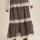 Fall for Me Tiered Lace-Trim Maxi Skirt