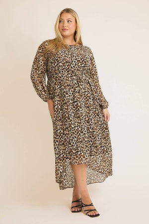 SALE PLUS SIZE Round Neck Leopard Dress