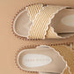 The Fabby | Beige Double Strap Raffia Slide
