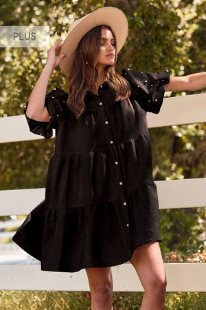 PLUS Tiered Suede-textured Shirt Dress