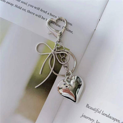 Silver Heart and Bow Bag Charm