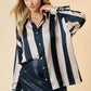 Oversized Striped Satin Button Down Blouse