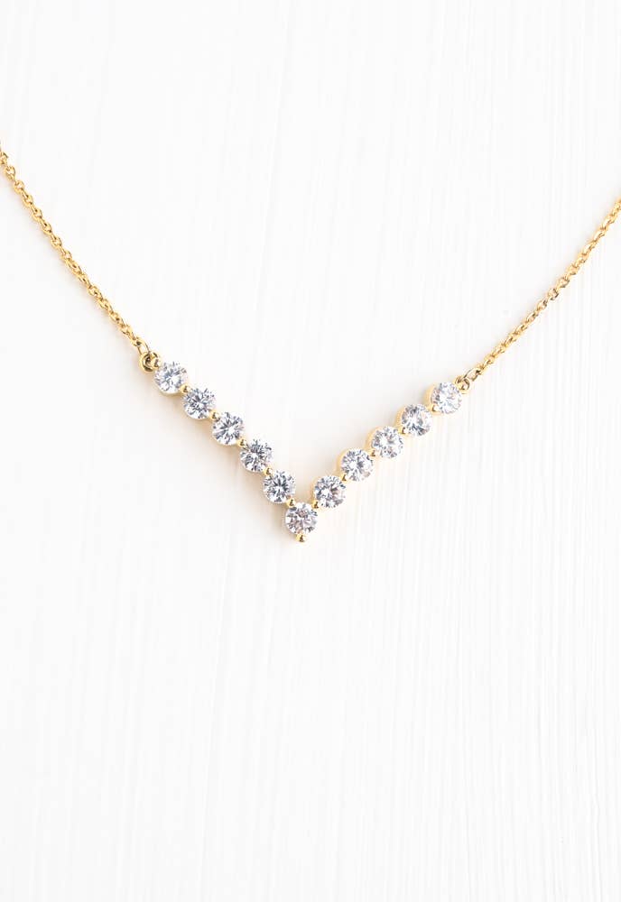 Brilliance V-Bar Chevron Zircon & Gold Necklace