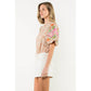 Flower Embroidered Puff Sleeve Print Top