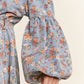 Floral Print Balloon Sleeve Denim Dress