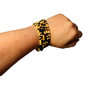 Black & Gold Beaded Game Day Bracelet Stack