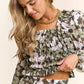 Floral Print Smocked Pleated Long Sleeve Crop Top
