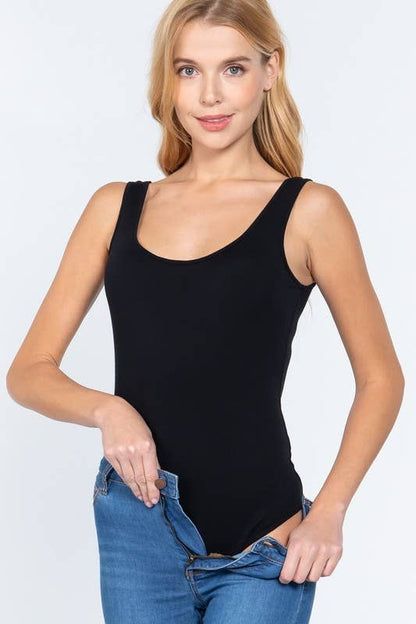 Sleeveless Double Scoop Neck Cotton Spandex