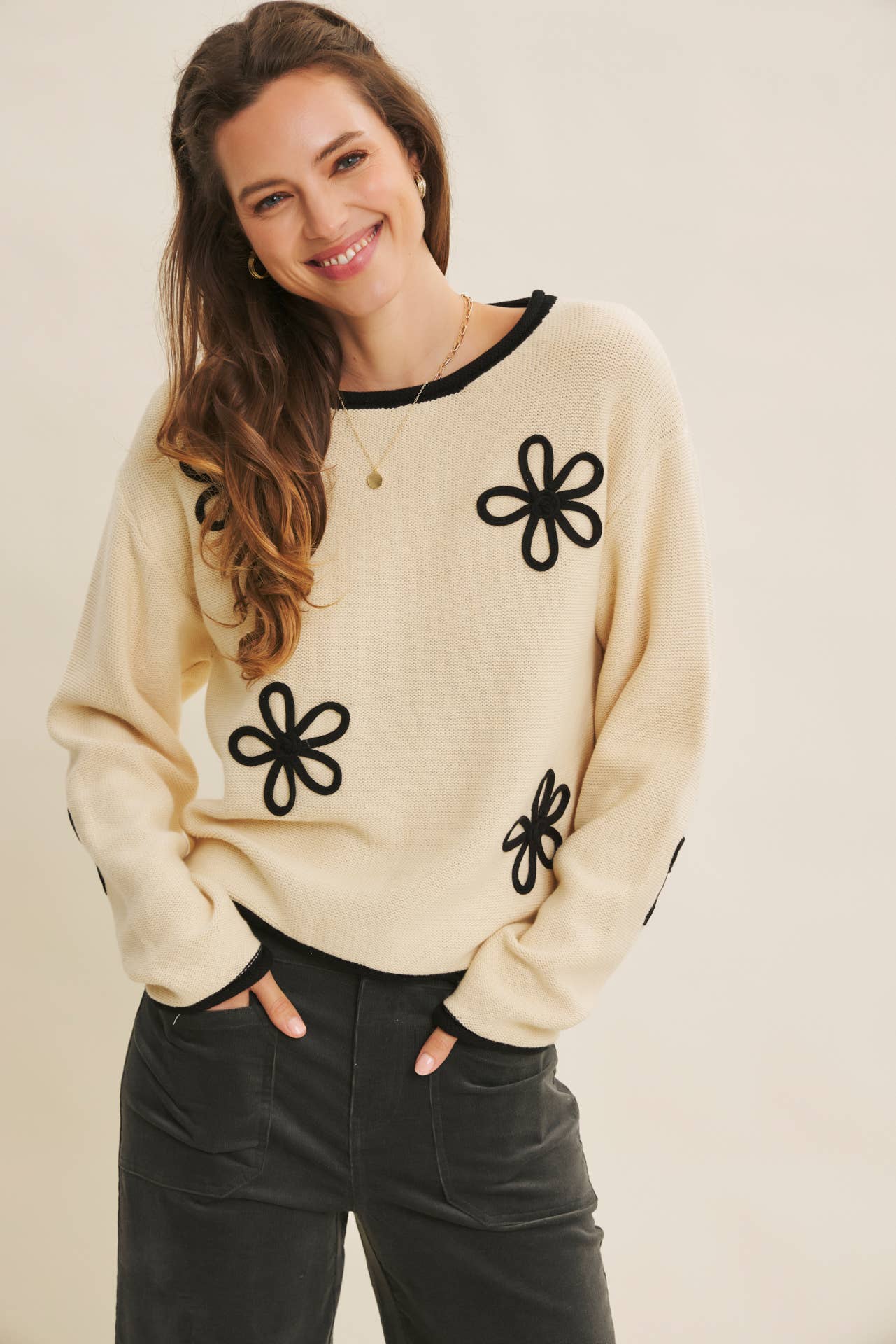 Floral Appliqué Sweater