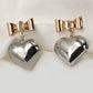 Mixed Metal Rhinestone Bow Heart Drop Earrings