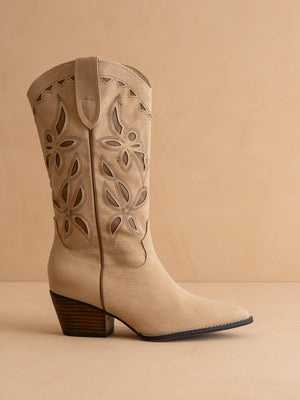 The Zinnia | Khaki Laser Cut Western Boot