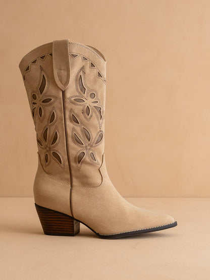 The Zinnia | Khaki Laser Cut Western Boot