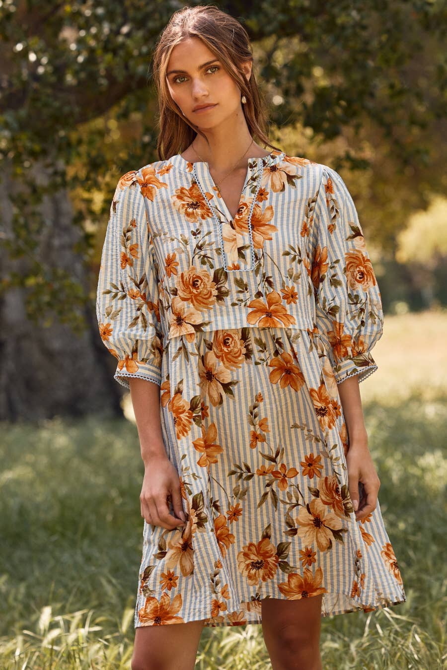 PLUS Striped Floral Printed Dress PLUS Striped Floral Printed Dress