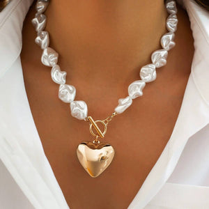 Pearl Beaded Heart Toggle Necklace