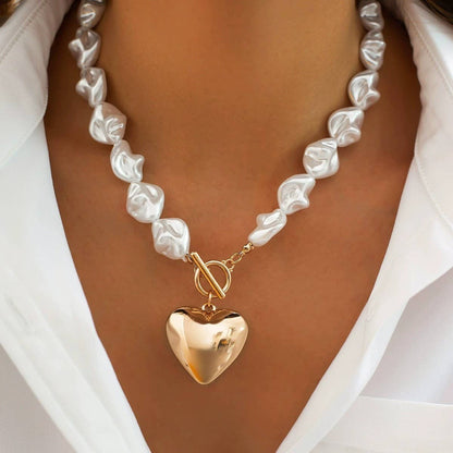 Pearl Beaded Heart Toggle Necklace