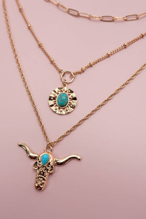 Western Bull Head Layered Necklace