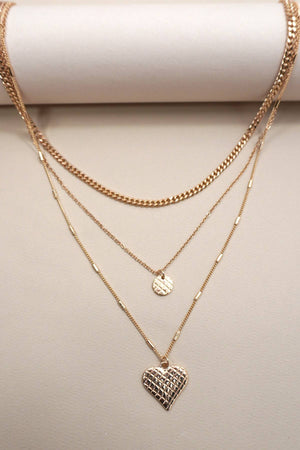 Layered Checkered Heart Charm Necklace