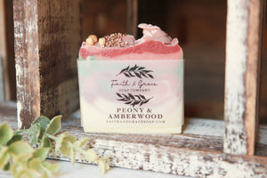 Peony & Amberwood Artisan Soap, Premium Fragrance