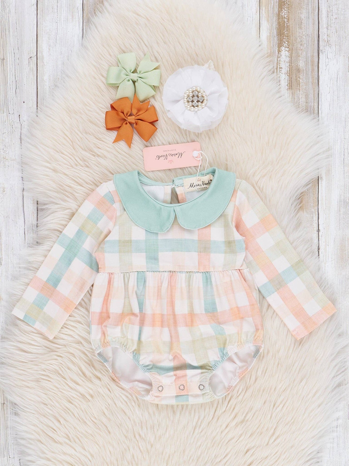 Peachy Mint Plaid Ruffle Bubble