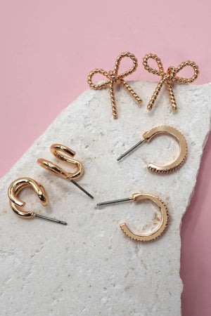 TRIO HUGGIE BOW HOOP EARRINGS