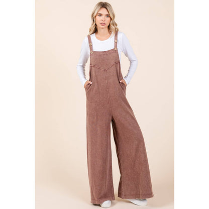 MINERAL WASH BUTTONED STRAP JUMPSUIT OVERALLS