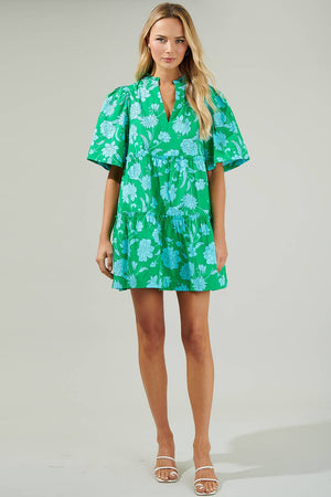 Waterlilly Floral Tomales Split Neck Shift Dress