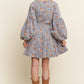 Floral Print Balloon Sleeve Denim Dress