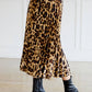 Leopard Print Pleated Midi Skirt