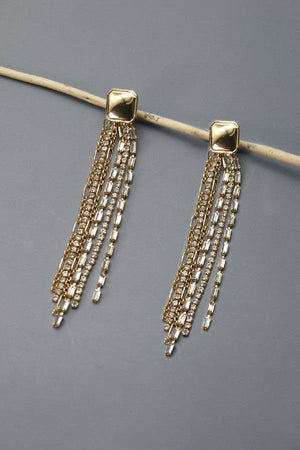 Western Rhinestone Gold Fringe Earrings