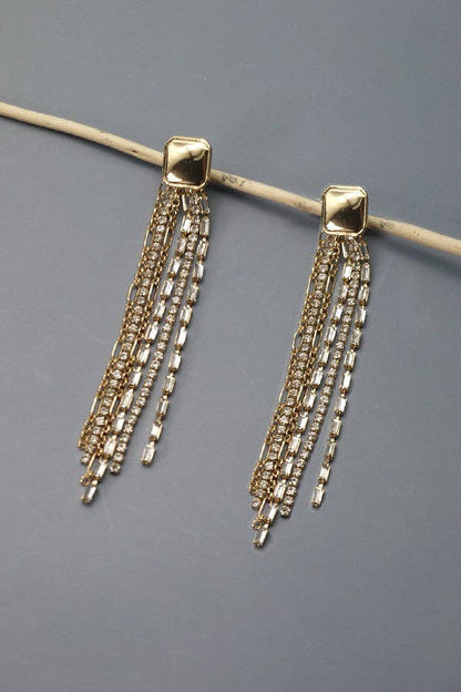 Western Rhinestone Gold Fringe Earrings