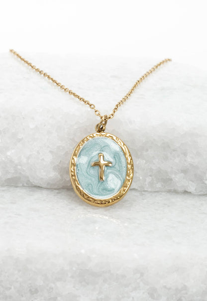 Shine Bright Cross Pendant in Mint