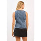 Boat Neck Fitted Denim Vest