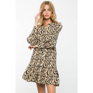Long Sleeve Tiered Print Dress