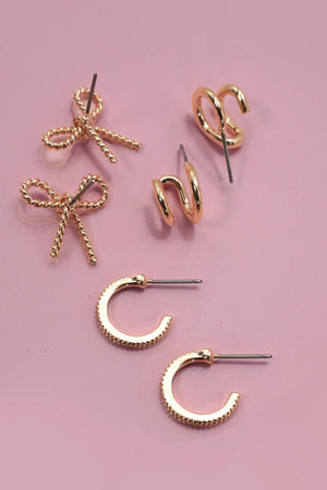 TRIO HUGGIE BOW HOOP EARRINGS