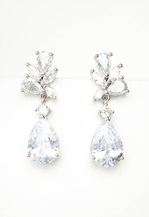 Glittering Garland Platinum and Zircon Drop Earrings