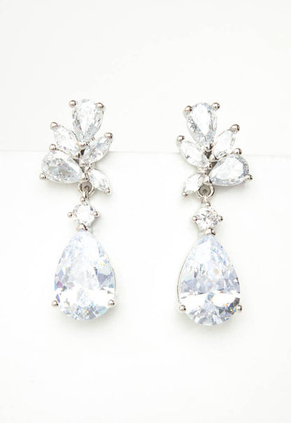 Glittering Garland Platinum and Zircon Drop Earrings