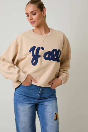 CREW NECK "Y'ALL" FLOCKED SWEATSHIRT