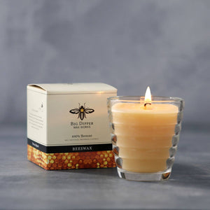 Beehive Glass Candle – 100% Pure Beeswax – 24+ Hour Burn