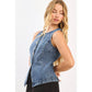 Boat Neck Fitted Denim Vest