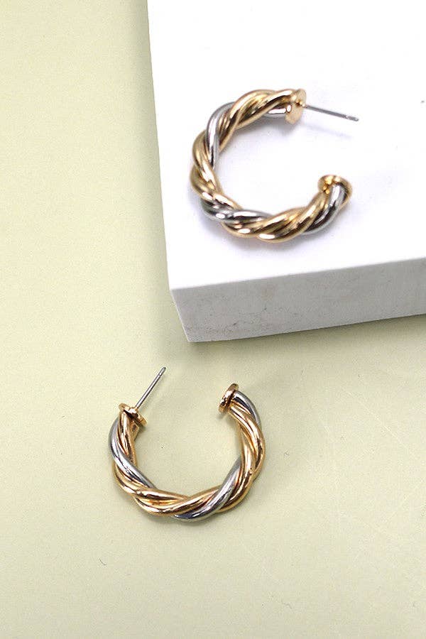 Mixed Metal Twisted Hoop Earring