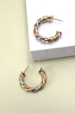 Mixed Metal Twisted Hoop Earring