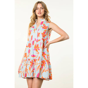 Morgan Sleeveless Flower Striped Dress