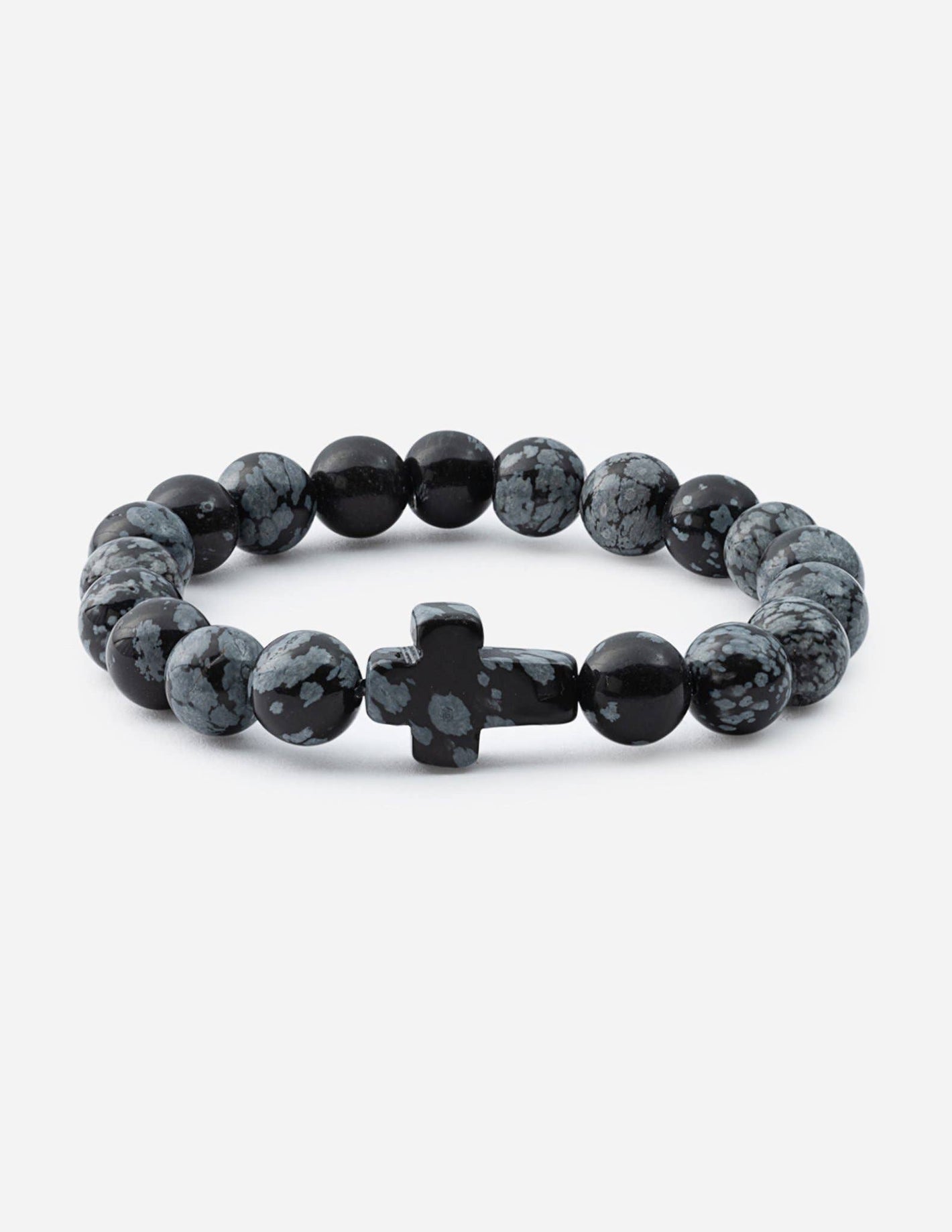 Obsidian Cross Beaded Bracelet in Natural Stone